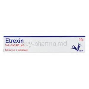 Etrexin gel, Erythromycin and Isotretinoin box