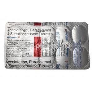Hifenac-D, Aceclofenac, Paracetamol and Serratiopeptidase tablet back