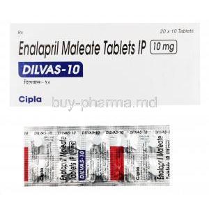 Dilvas-10, Enalapril , box and blister pack