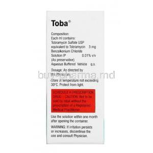 Toba Eye Drop, Tobramycin composition