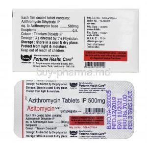 Astomycine, Azithromycin 500mg composition, tablet back