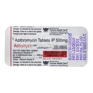 Astomycine, Azithromycin 500mg tablet back