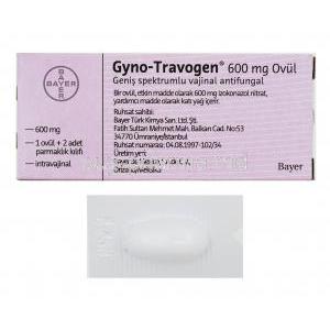 Gyno-Travogen, Isoconazole Nitrate box back and tablet back