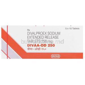 Divaa-OD, Generic Depakote ER,  Divalproex Sodium Box