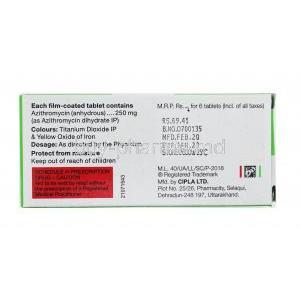 Azicip, Azithromycin 250mg composition