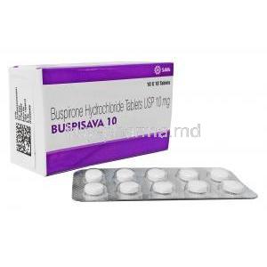 BUSPISAVA 10mg 100 Tab box and tablet