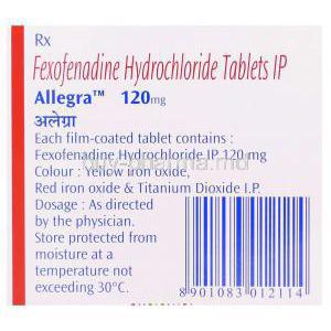 Allegra, Fexofenadine Hcl 120mg Box Information