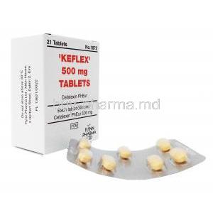 KEFLEX (GB) 500mg 21Tab box and tablet