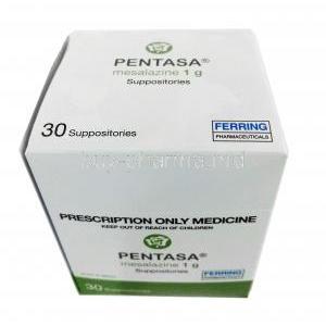 PENTASA (GB) 1g 30 Suppositories, Box, top view