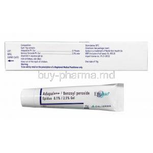 Epiduo Gel, Adapalene and Benzoyl Peroxide tube and box back