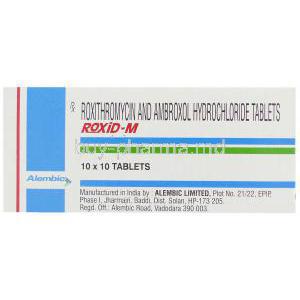 Roxid M,  Ambroxol/ Roxithromycin Tablet Box