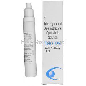 Toba DM Eye Drops, Dexamethasone 0.1%/ Tobramycin 0.3% 10ml, Sun Pharma box and bottle presentation