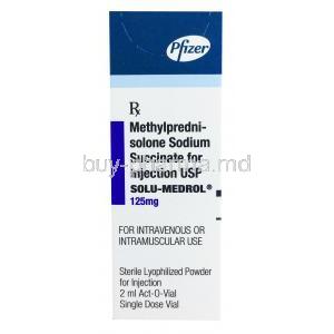 Solu-Medrol Injection, Methylprednisolone Sodium Succinate for Injection, 125mg 2ml, Pfizer, box front presentation