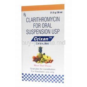 Crixan Granules Mixed Fruit Flavour, Clarithromycin 125mg box front