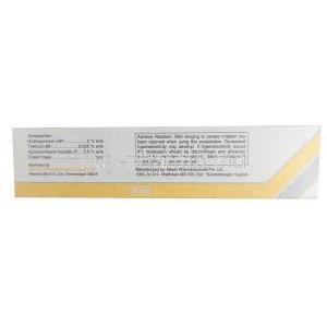 Lomela Lite Cream, Hydrocortisone 0.5%w/w/ Hydroquinone 2%w/w/ Tretinoin 0.025%w/w, 10g, Intas Pharma, box back presentation with information
