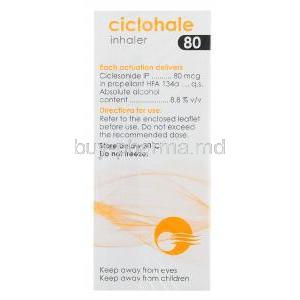 Ciclohale Inhaler, Ciclesonide 120 MD 80mcg, CiplaAC, box side presentation