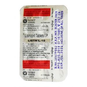 Listril, Lisinopril 10mg tablet back information