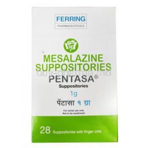 Pentasa Suppositories, Mesalamine 1g 28 Suppositories box