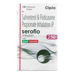 Seroflo Inhaler, Salmeterol 25mcg and Fluticasone 250mcg box