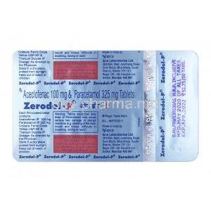 Zerodol-P, Aceclofenac and Paracetamol tablet back