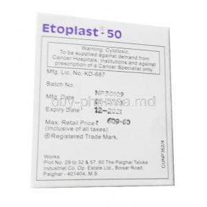 Etoplast, Etoposide 50mg box side