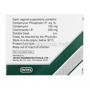 Clintas-CL Vaginal Suppository, Clindamycin and Clotrimazole composition