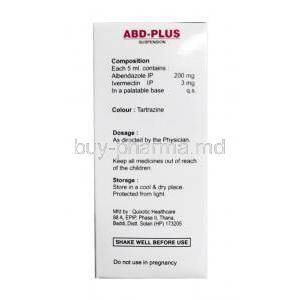 Abd Plus Syrup, Ivermectin and Albendazole 10ml composition