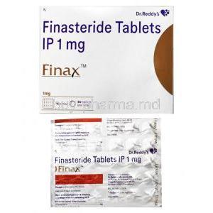 Finax, Finasteride 1mg box and tablet