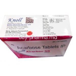 Acarboz, Acarbose 50 mg, Knoll Pharmaceuticals, box side presentation