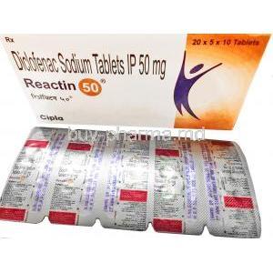 Reactin, Diclofenac Sodium 50mg box and tablet back