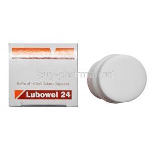 Lubowel, Lubiprostone 24mcg box and bottle top