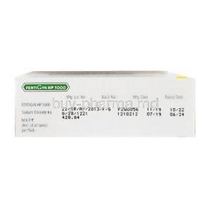 Fertigyn HP Injection, Human Chorionic Gonadotropin box bottom