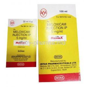 Melonex Injection, Meloxicam 30ml, 100ml, 5mg/ ml, box front presentation