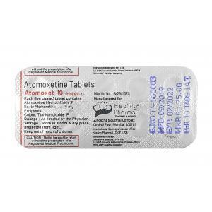Atomoxet, Atomoxetine 10mg tablet back
