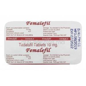 Femalefil, Tadalafil 10mg tablet back