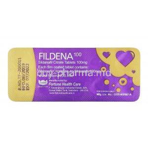 Fildena, Sildenafil 100mg tablet back
