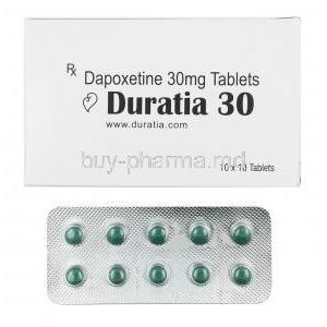 Duratia, Dapoxetine 30mg box and tablet