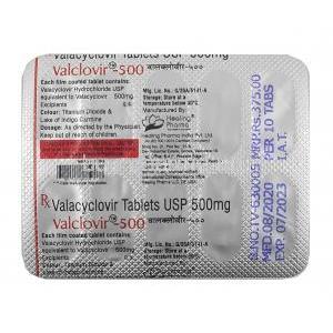 Valclovir, Valacyclovir 500mg tablet back