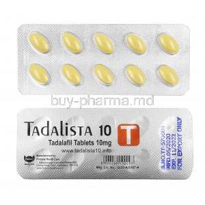 TADALISTA 10, Tadalafil 10mg, Sheet information, front and back view