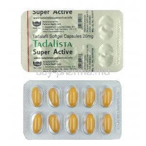 TADALISTA SUPER ACTIVE, Tadalafil 20mg, sheet information, front and back view