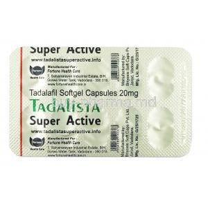 TADALISTA SUPER ACTIVE, Tadalafil 20mg, sheet information
