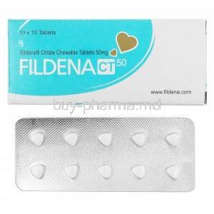 FILDENA CT,  Sildenafil 50mg box and tablet,