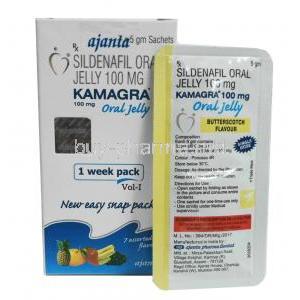 Kamagra Jelly, Sildenafil Citrate 100mg assorted flavours box and sachet 2