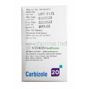 Carbizole, Carbimazole 20mg box back