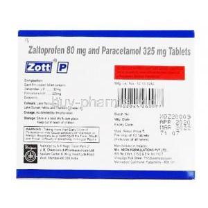 Zott P, Paracetamol 325mg Zaltoprofen 80mg composition