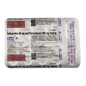 Zott P, Paracetamol 325mg Zaltoprofen 80mg tablet back