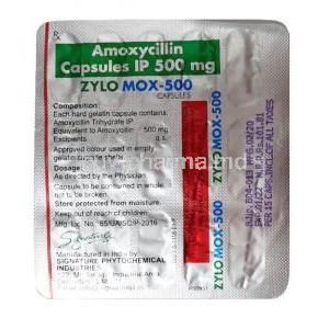 Zylomox, Amoxycillin 500mg capsule back