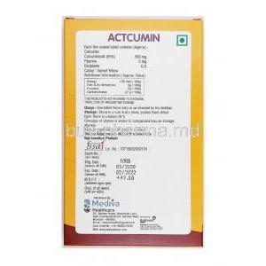 Actcumin, Curcumin/ Piperine box side