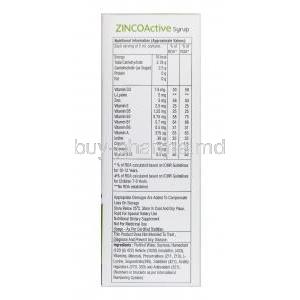 Zinco Active Syrup, Multivitamin/ Multimineral composition