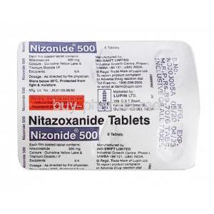 Nizonide, Nitazoxanide 500mg tablet back